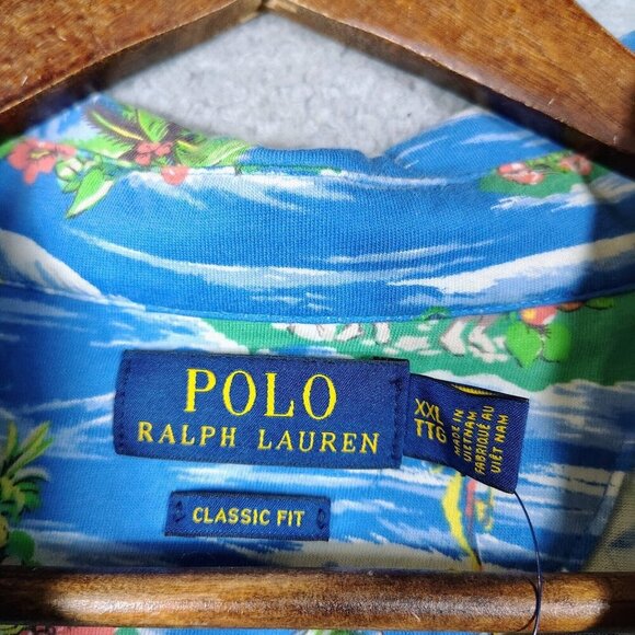 Polo Ralph Lauren Polo Shirt Mens XXL Blue Hawaiian Print Pony Logo Tropical NWT - Picture 11 of 15